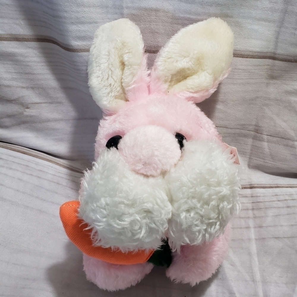 Vintage 1980 MTY International Pink White Round Bunny Rabbit 7" Plush Stuffed